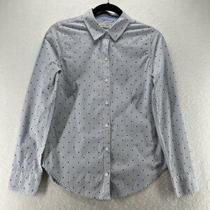 Abercrombie & Fitch Shirt Women S Polka Dot Stripe Button Front Long Sleeve Blue